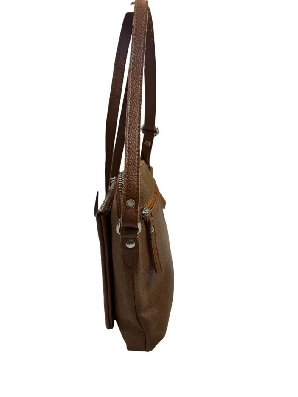 Wise Owl Brown Leather Small Soft Pebbled Crossbody Bag